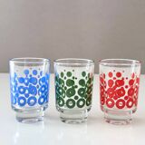 6 colourful vintage glasses, shot glasses Glashütte, 70's