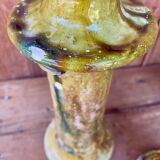 Trio of Tamegroute candlestick holders in enamelled ceramic.