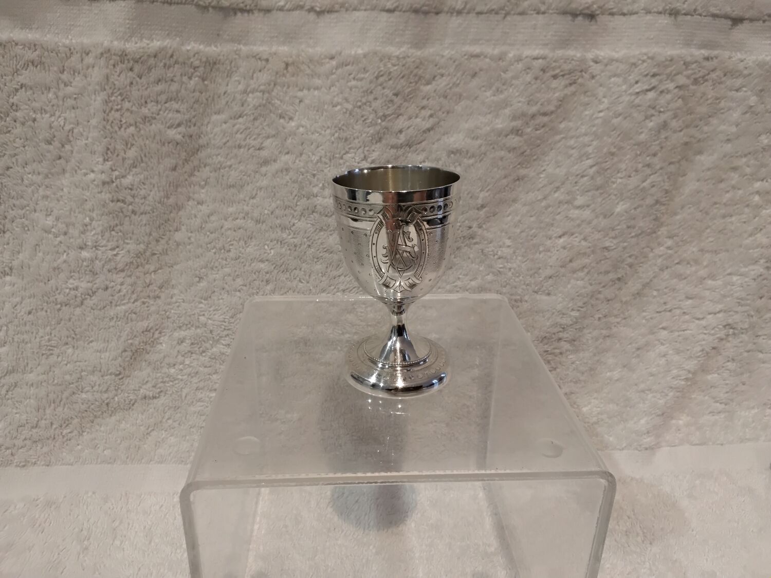950 silver guilloche egg cup in the Louis XVI style, made by Paillard Freres silversmiths