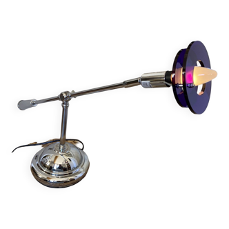 Lampe à Poser Tactile en Métal Chromé et Plexiglas violet style space âge année 70