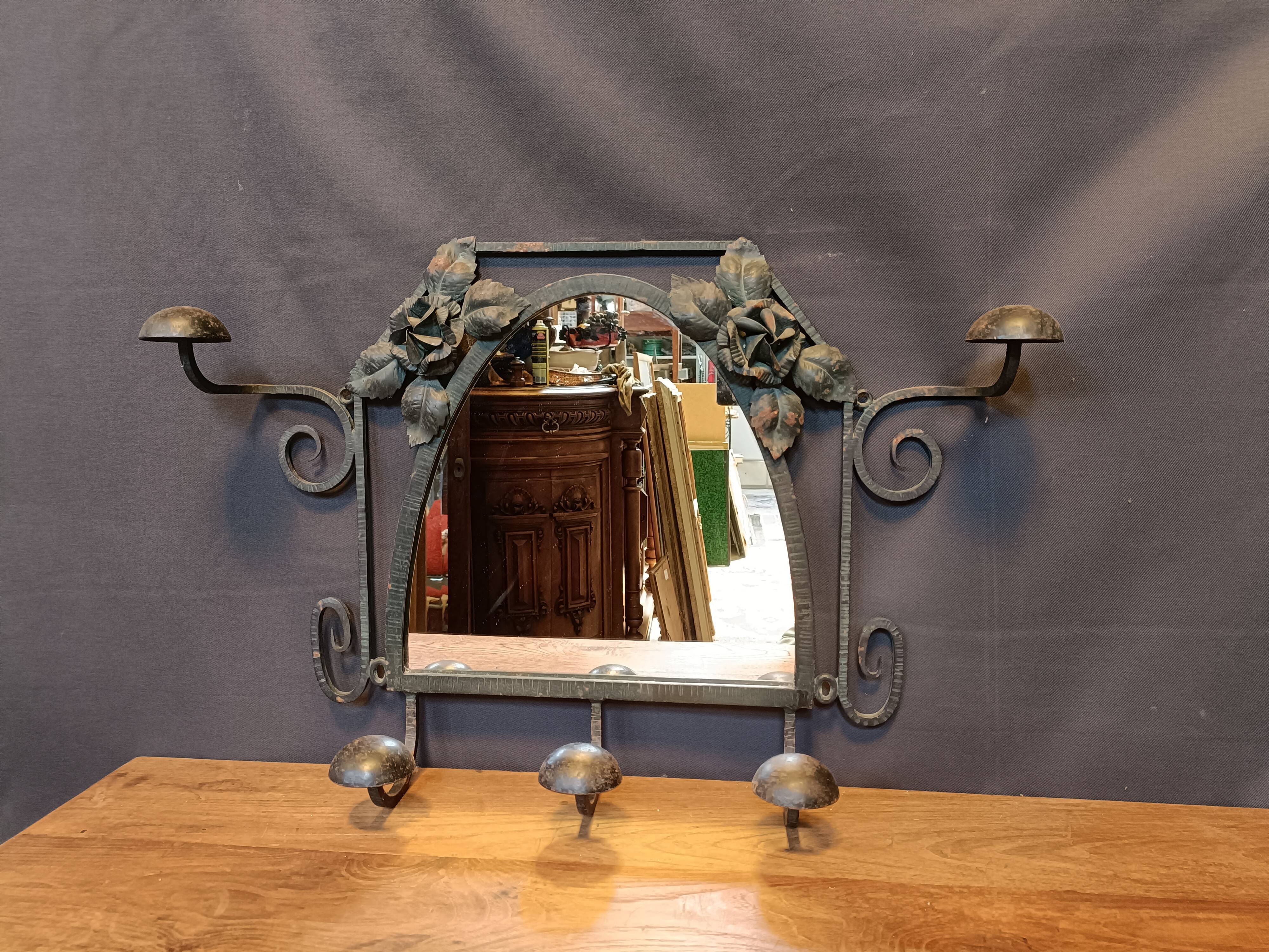 Art deco wrought iron wall coat rack