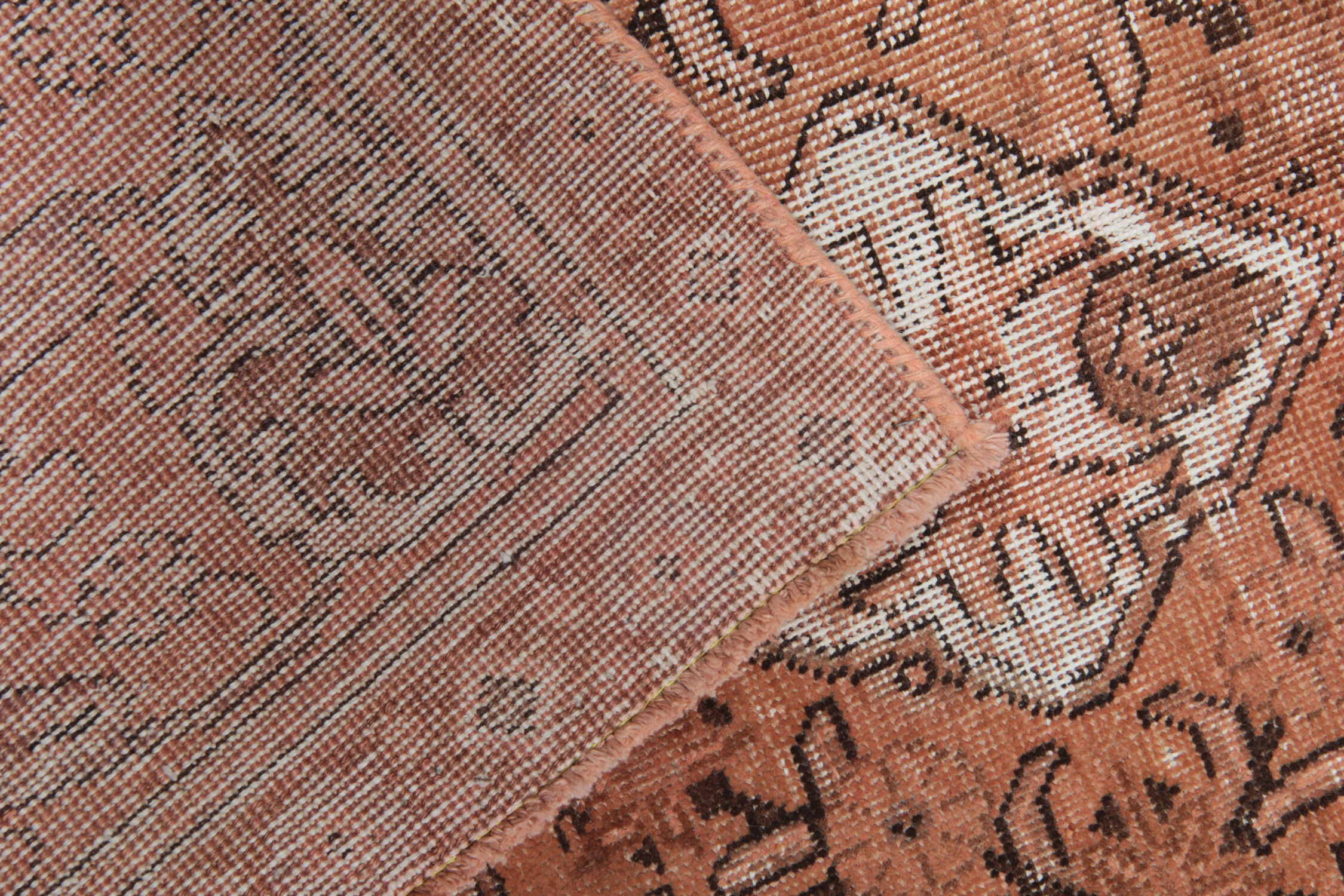 Overdyed handmade persian rust brown wool area rug - 241x342cm