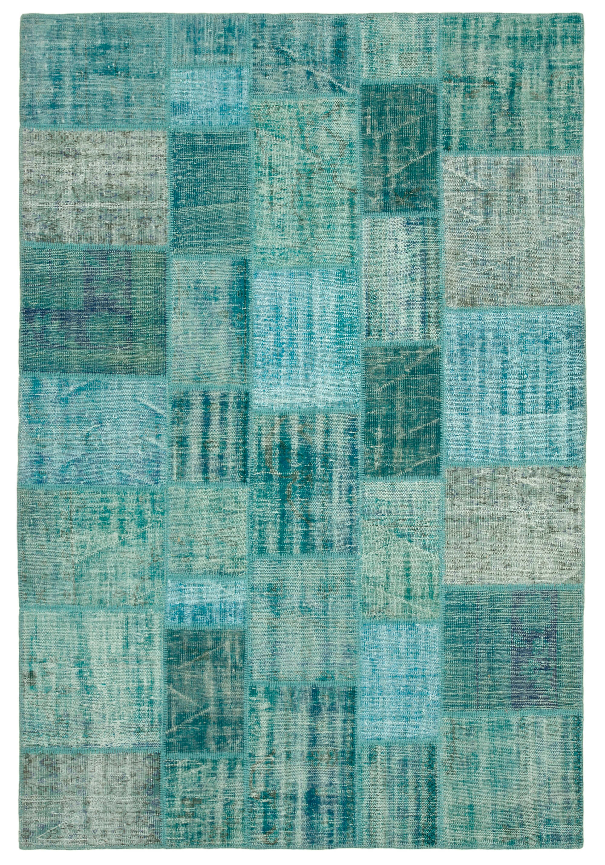 Handmade turkish overdyed 204 cm x 303 cm turquoise patchwork carpet