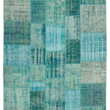 Tapis turc surteint fait à la main 204 cm x 303 cm Tapis Patchwork Turquoise