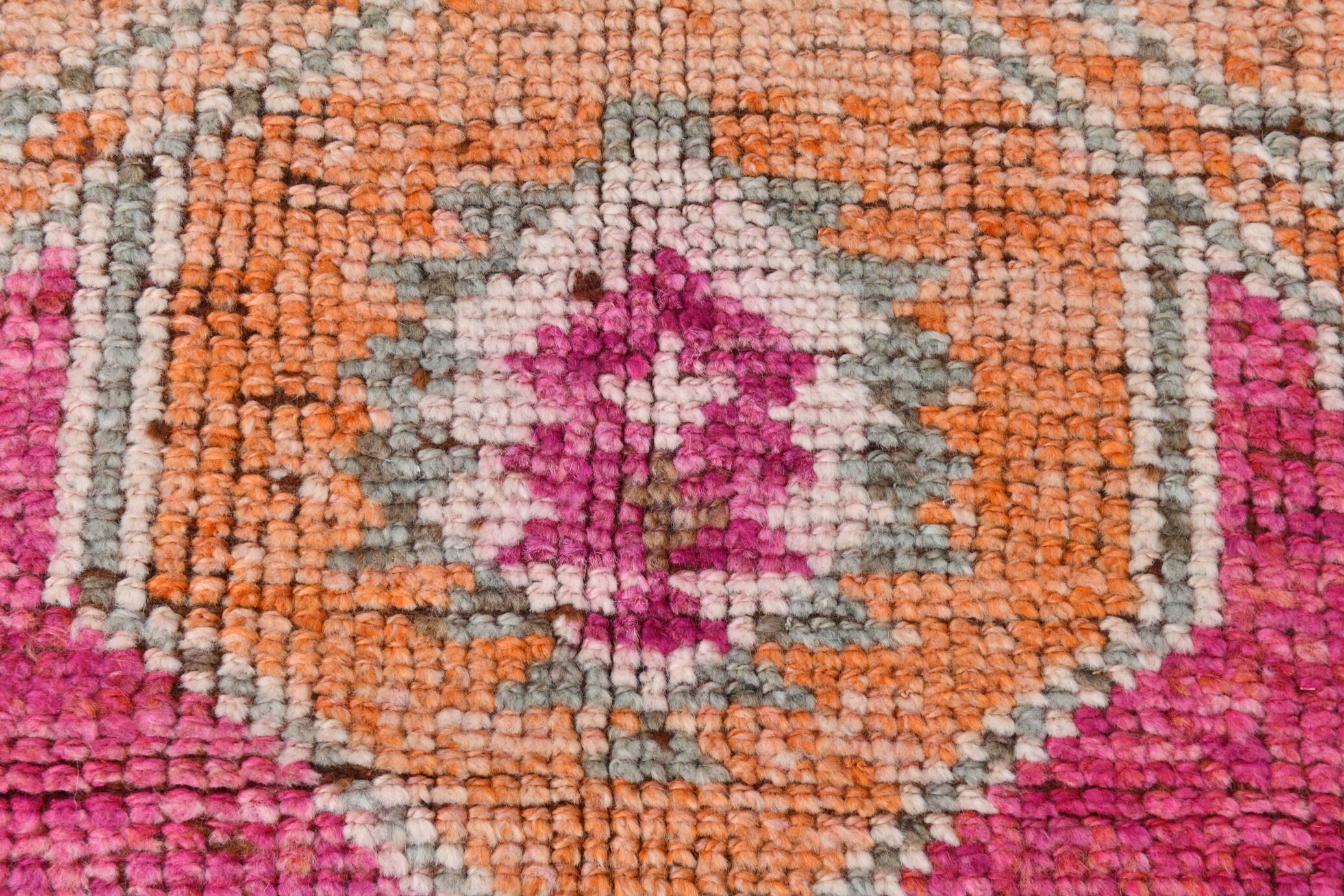 3x11 Vintage Pink & Brown Turkish Runner Rug, 87x339Cm