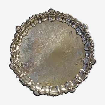 Silver metal tray engraved in late 19th century England rock style