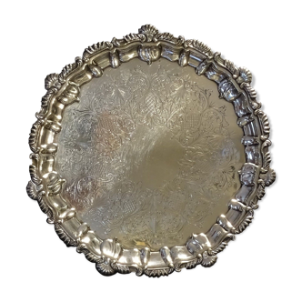 Silver metal tray engraved in late 19th century England rock style