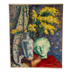 Still life with vase, bust and forsythia, oil on canvas signed