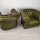 Paire de fauteuils Chesterfield cuir vert