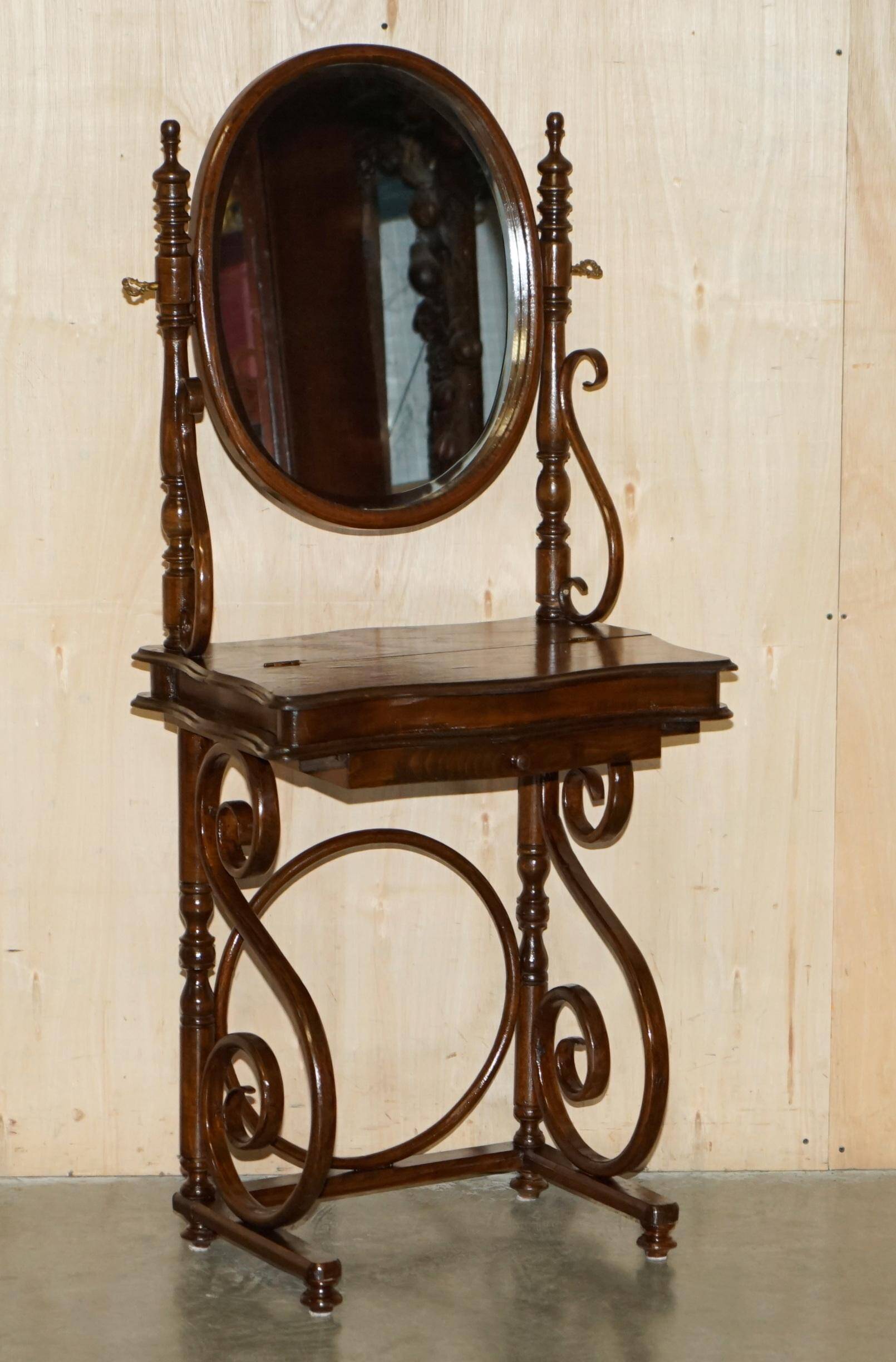 Victorian Thonet dressing table in bent wood with adjustable stool.