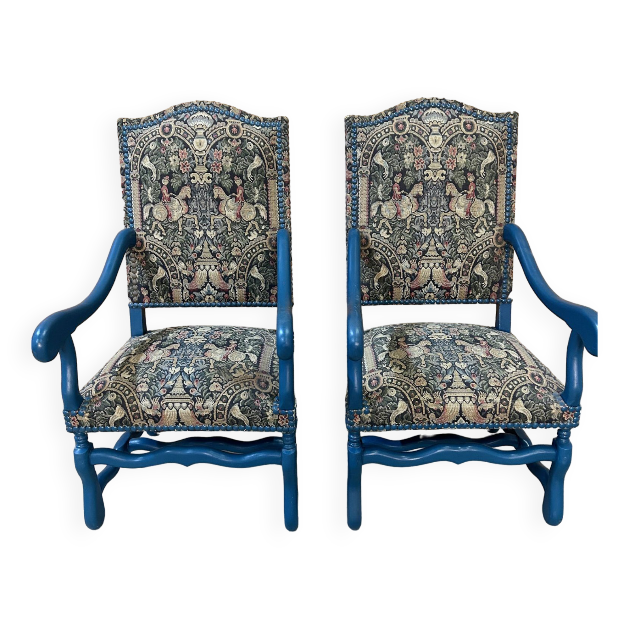 Pair of vintage original tapestry armchairs