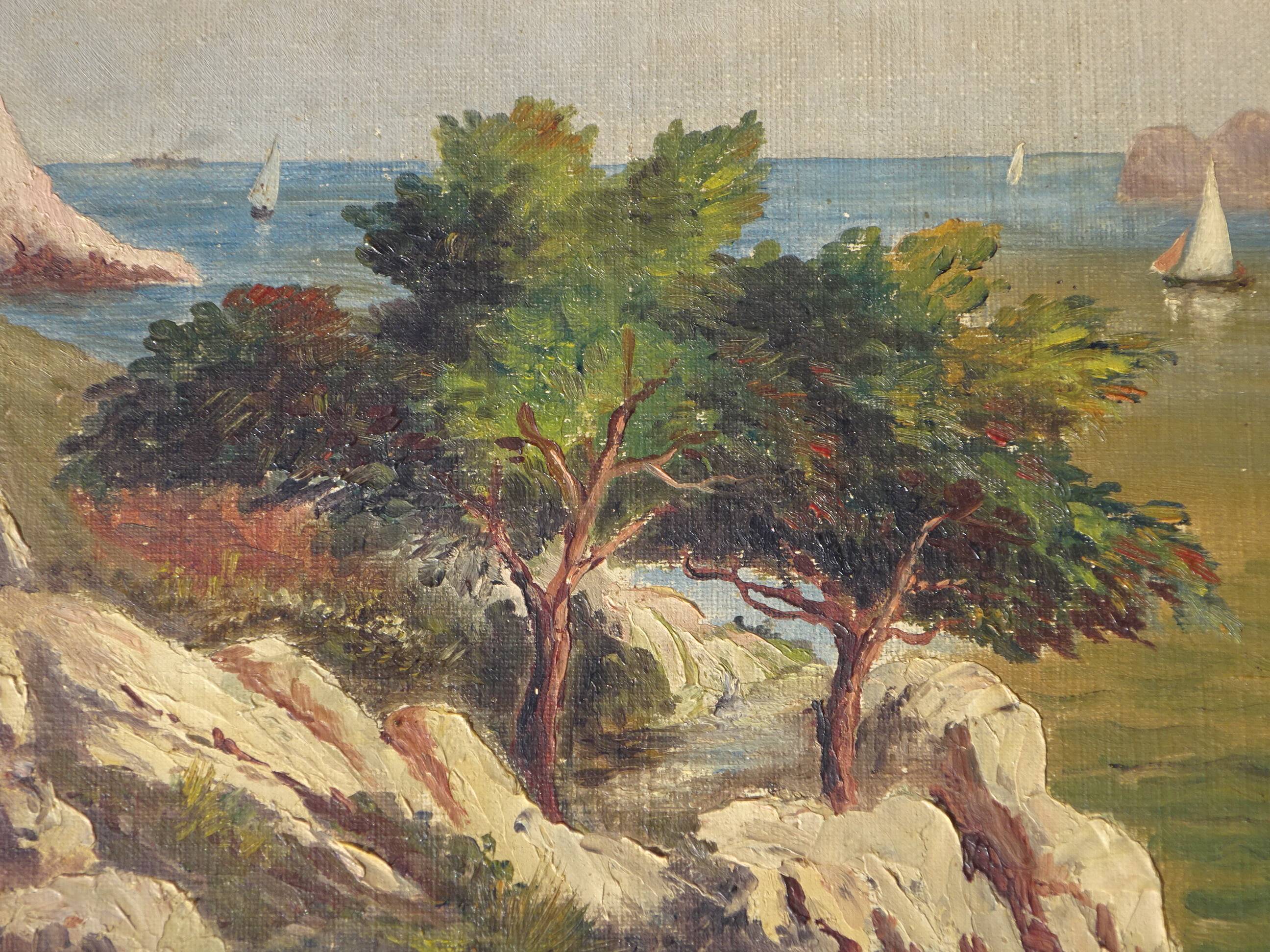 Old painting, landscape of the Calanques de Cassis, signed Alberti.