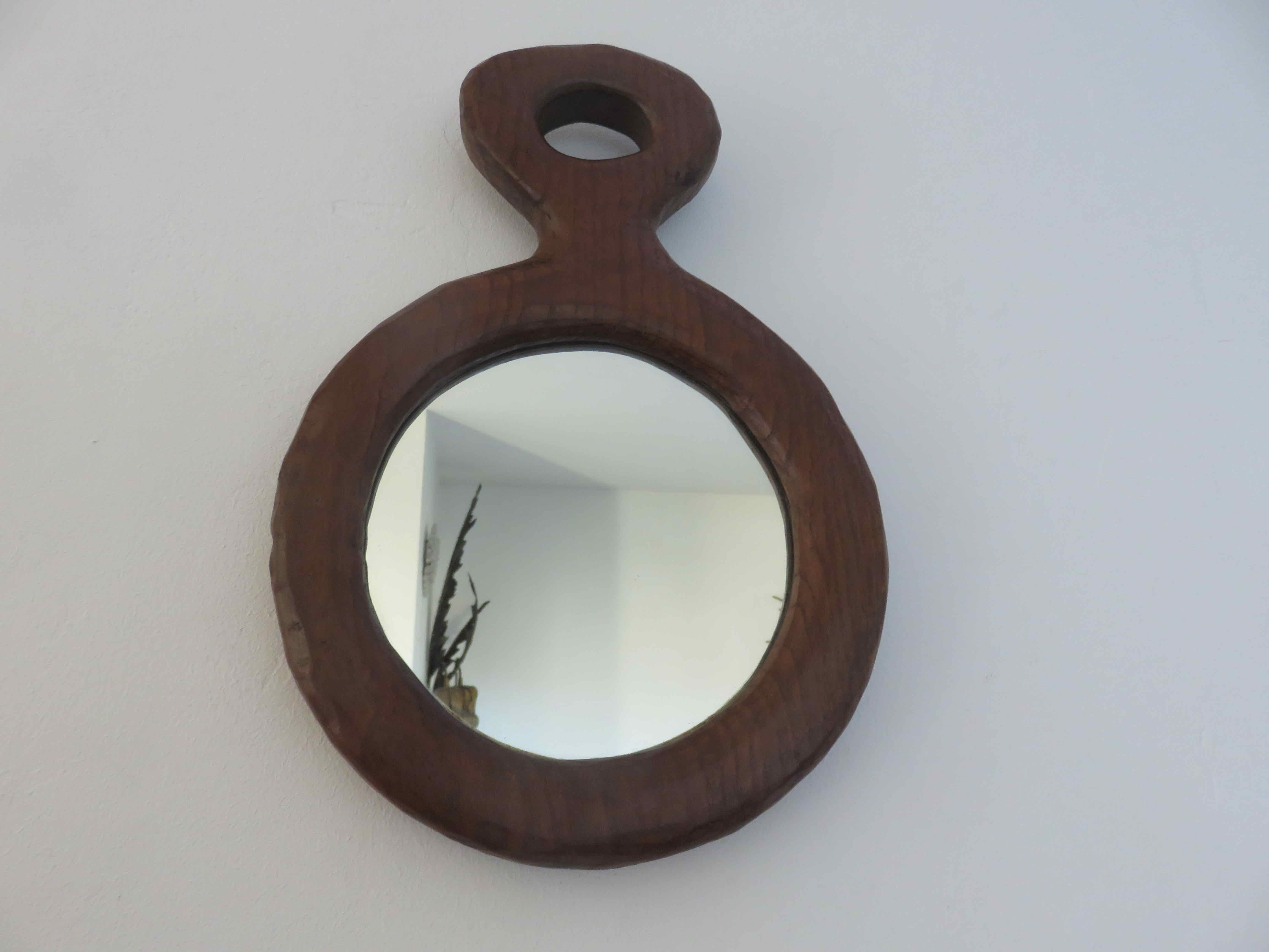 Gouge-cut solid wood mirror, free form, 60s
