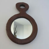Gouge-cut solid wood mirror, free form, 60s