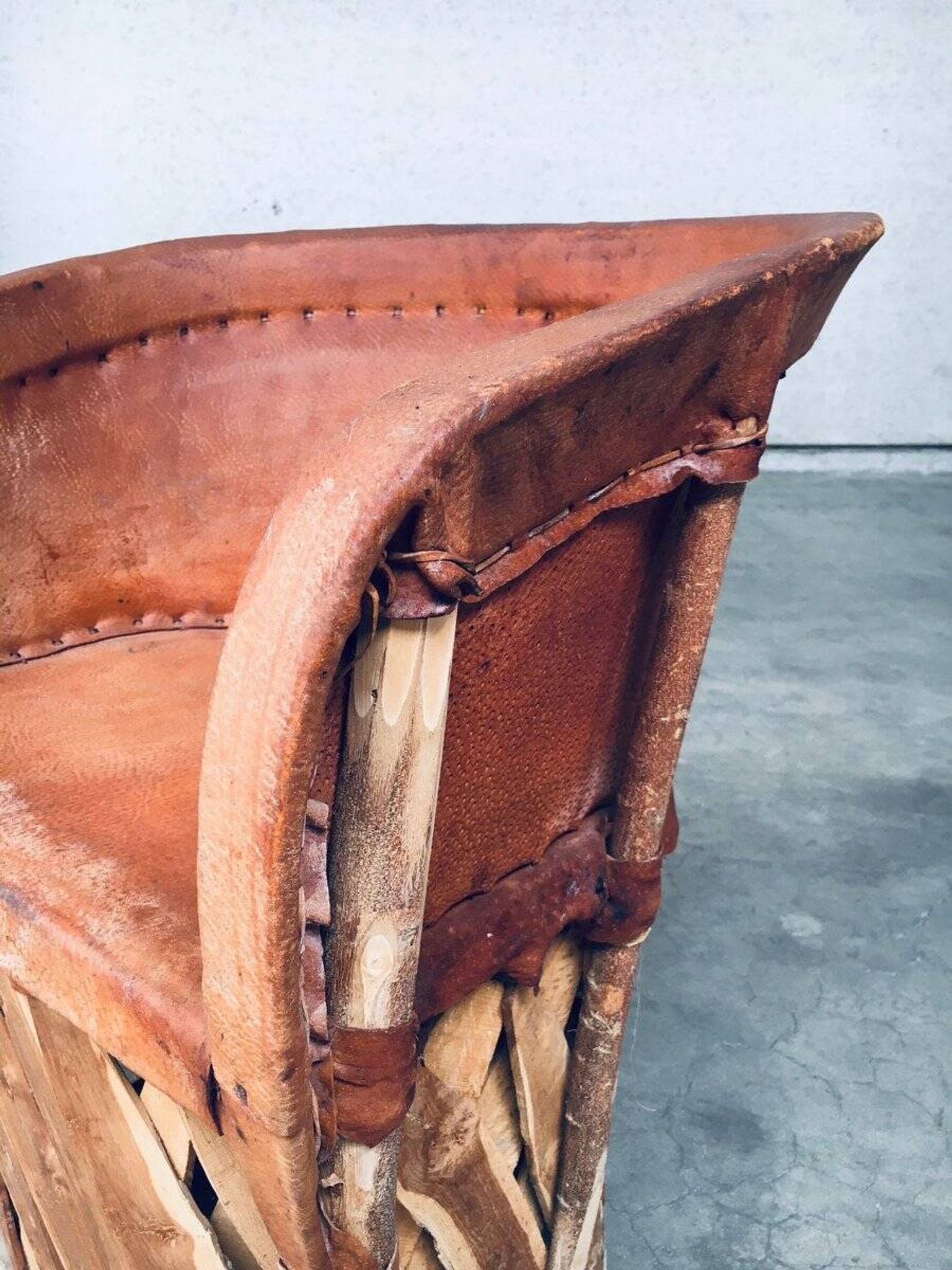 Mexican Art Populaire Artisan Made Leather Table & Chairs by Wim Rietveld, 1970s, Set of 5
