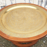 Moroccan tea coffee table, hand-crafted copper tray, vintage, 1940s