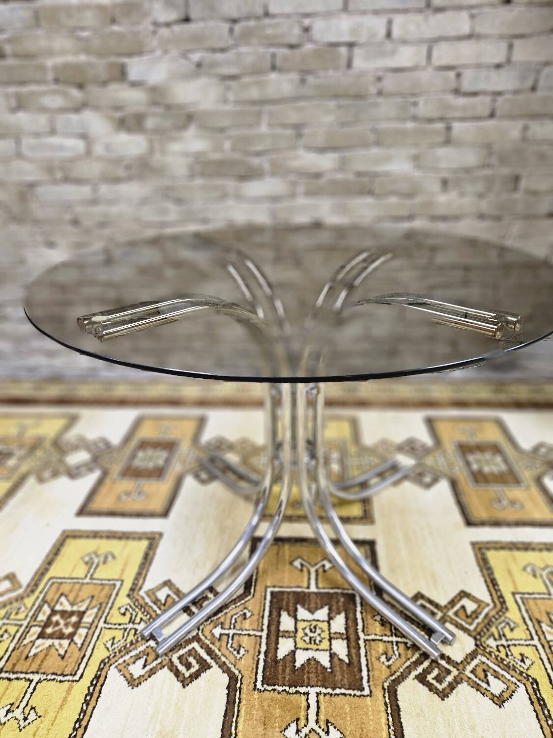Vintage smoked glass dining table, Italy 1970s