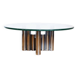 Table basse Space Age en tube chromé et verre 1970