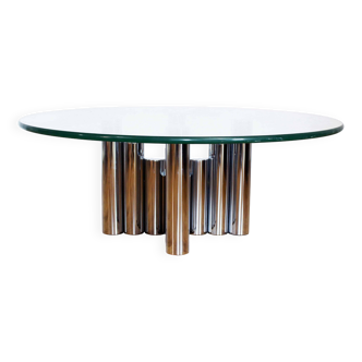 Space Age coffee table in chrome tube and glass 1970