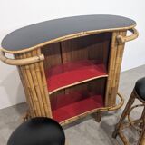 Bar et tabourets Tiki vintage en bambou