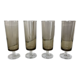 Set of 4 champagne flutes in smoked glass 70s