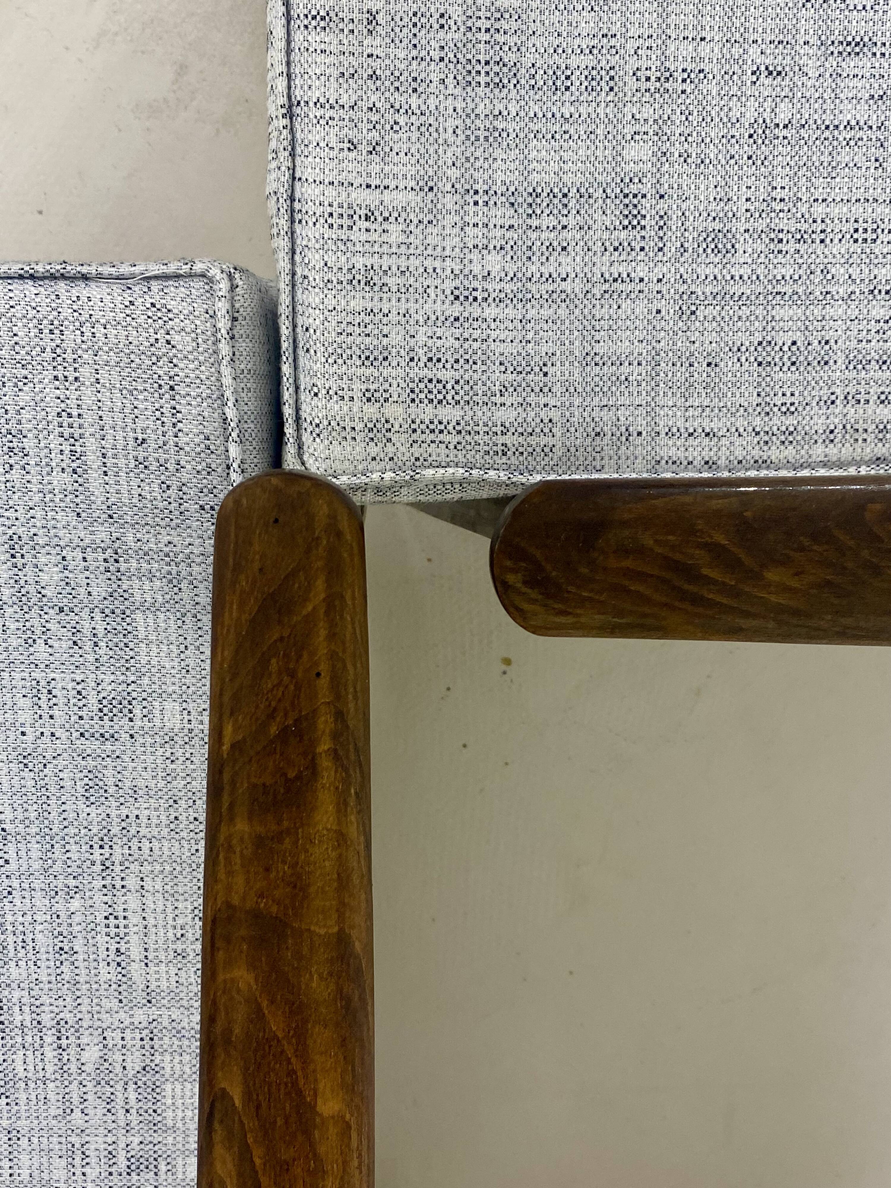 Pair of Henryk Lis 300-190 armchairs, 1970s, heathered grey-blue fabric. Ref:
