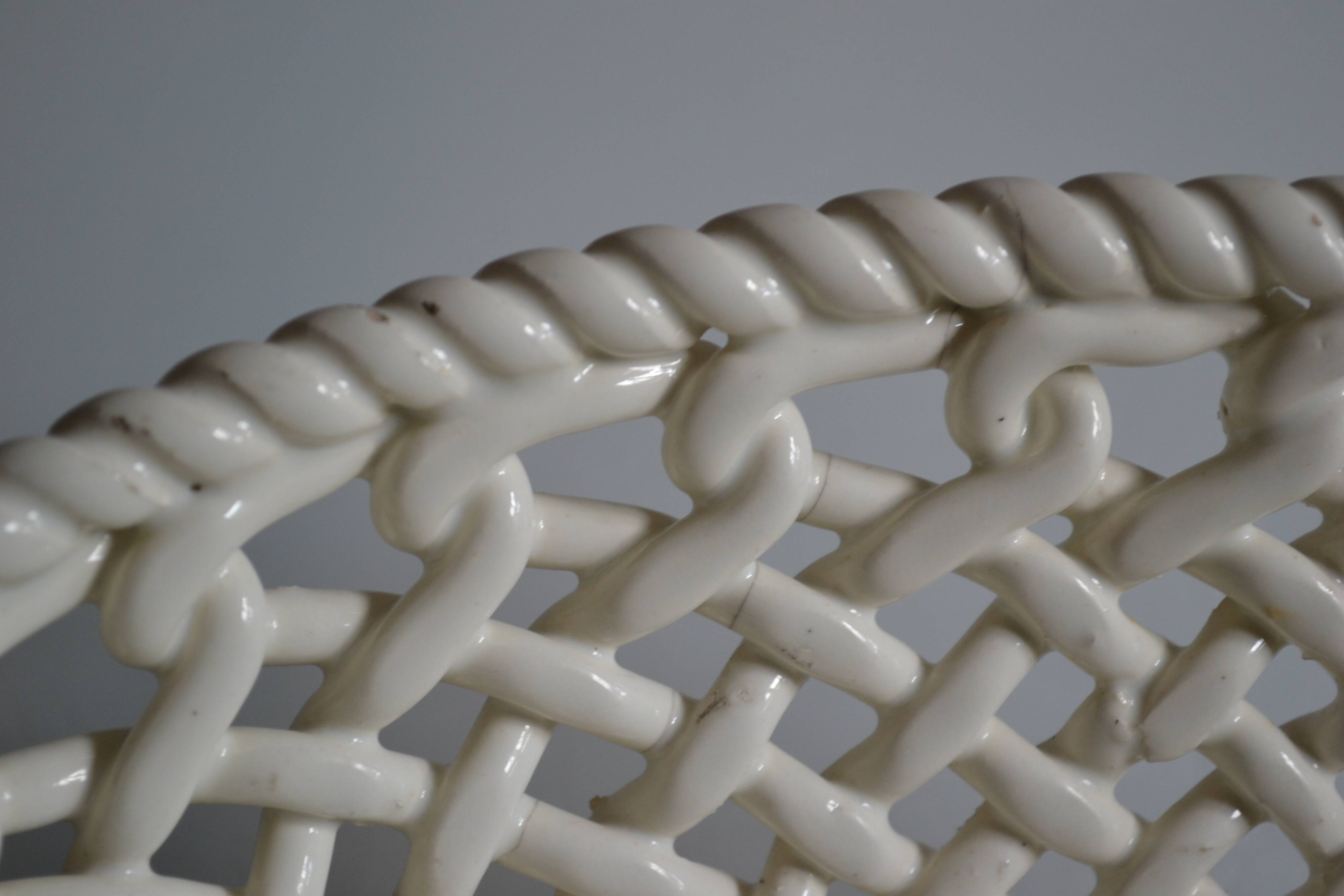 Woven ceramic oval fruit bowl or dish
