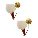 Vintage Brass & Red Adjustable Sconces – Set of 2 (1950s)