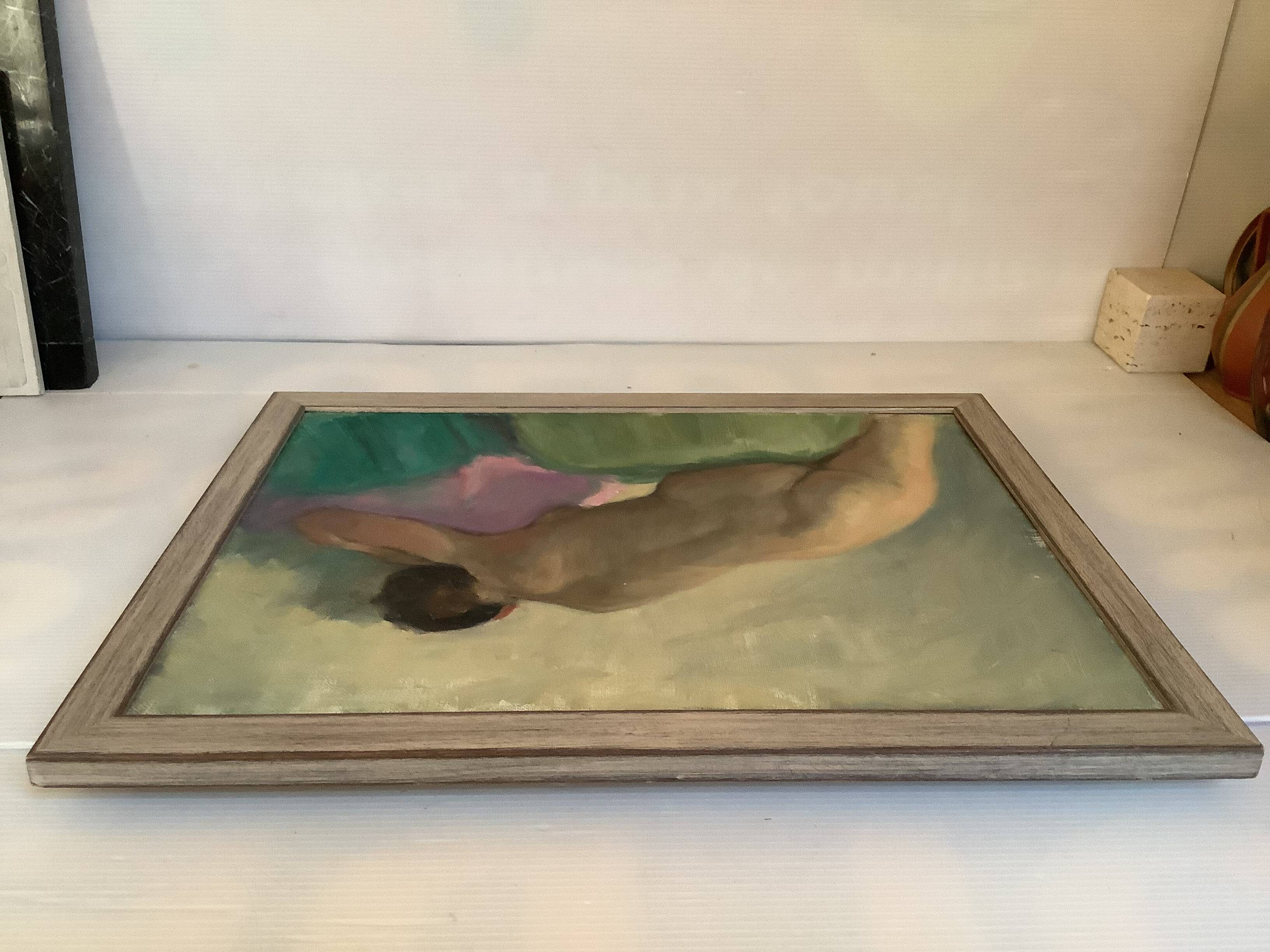 Nude woman lying down, oil on canvas.