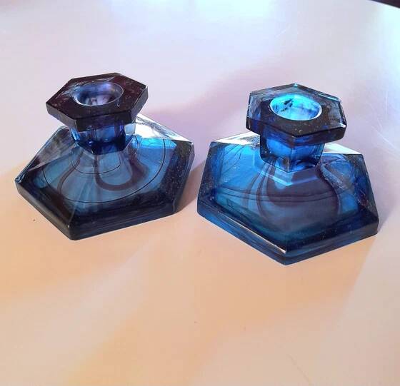 Davidson blue glass candlestick