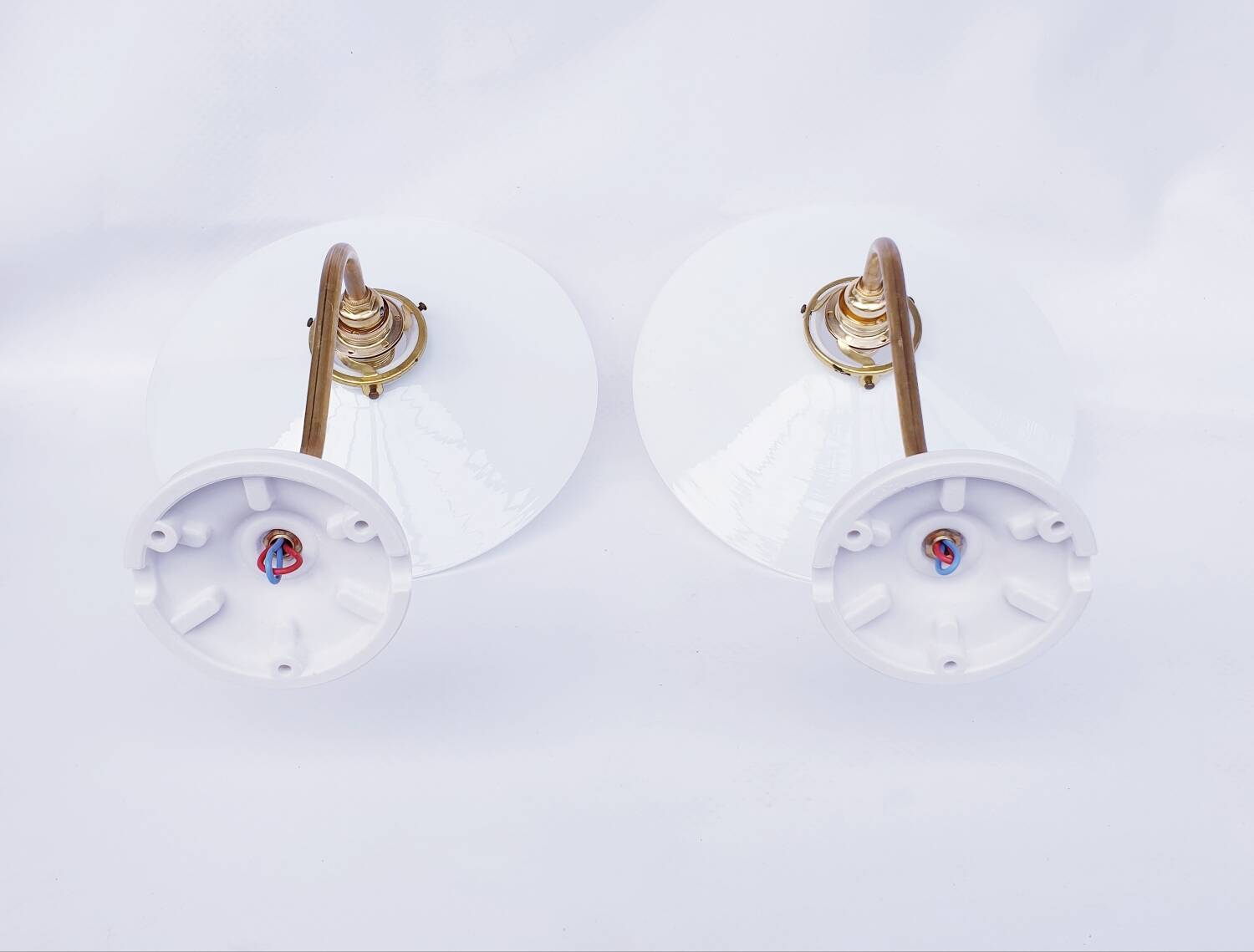 White opaline swan neck wall lights