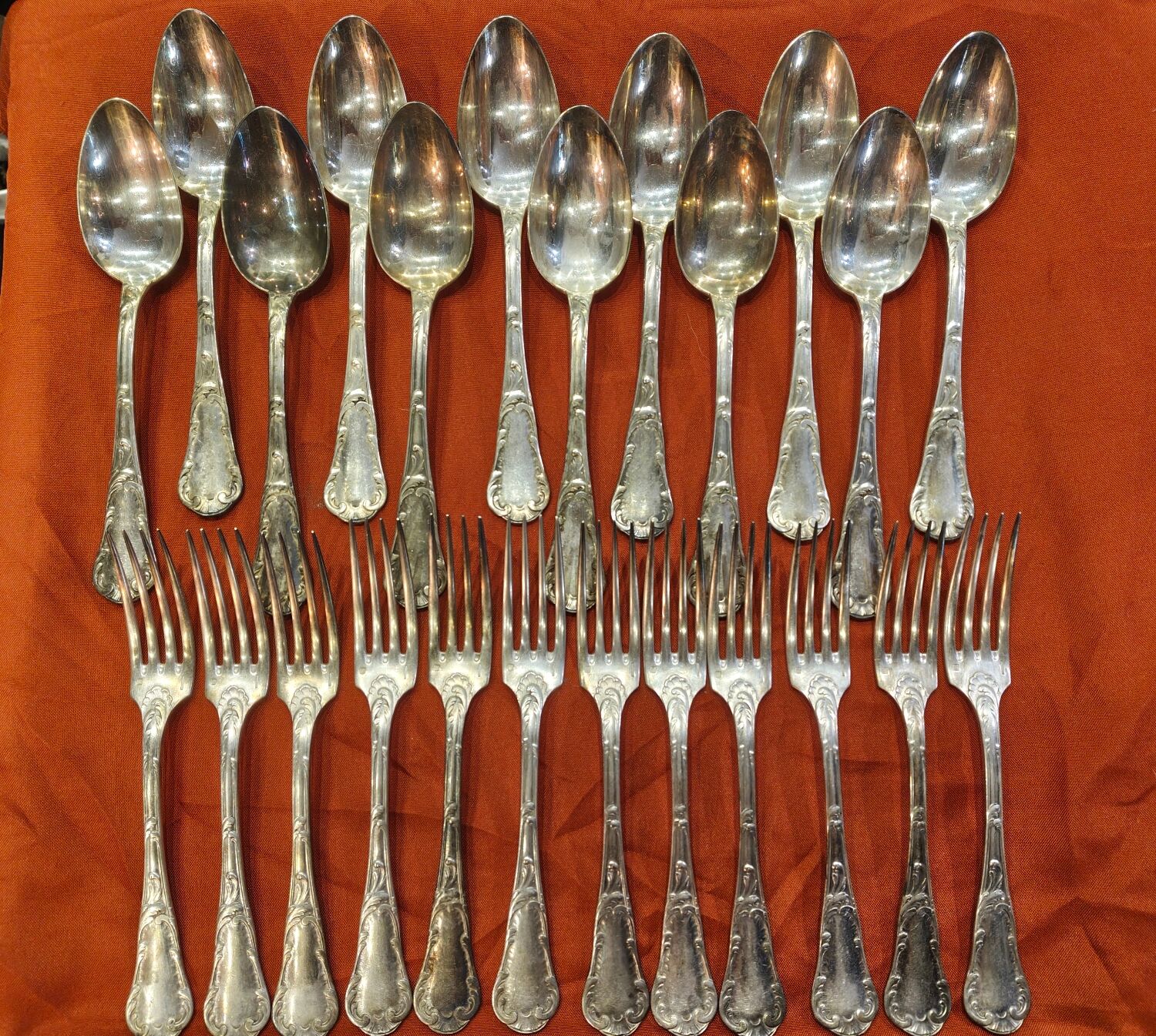 Christofle spoons and forks from the Chrysanthème model.