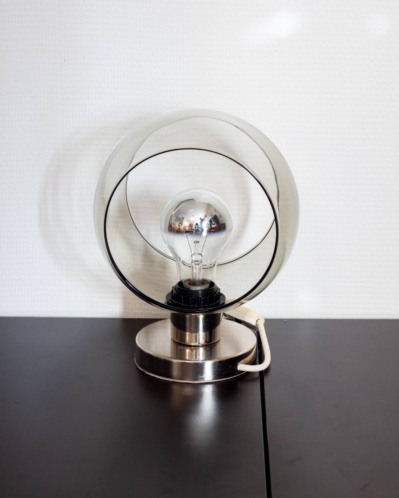 Space Age chrome and smoked glass lamp 70's