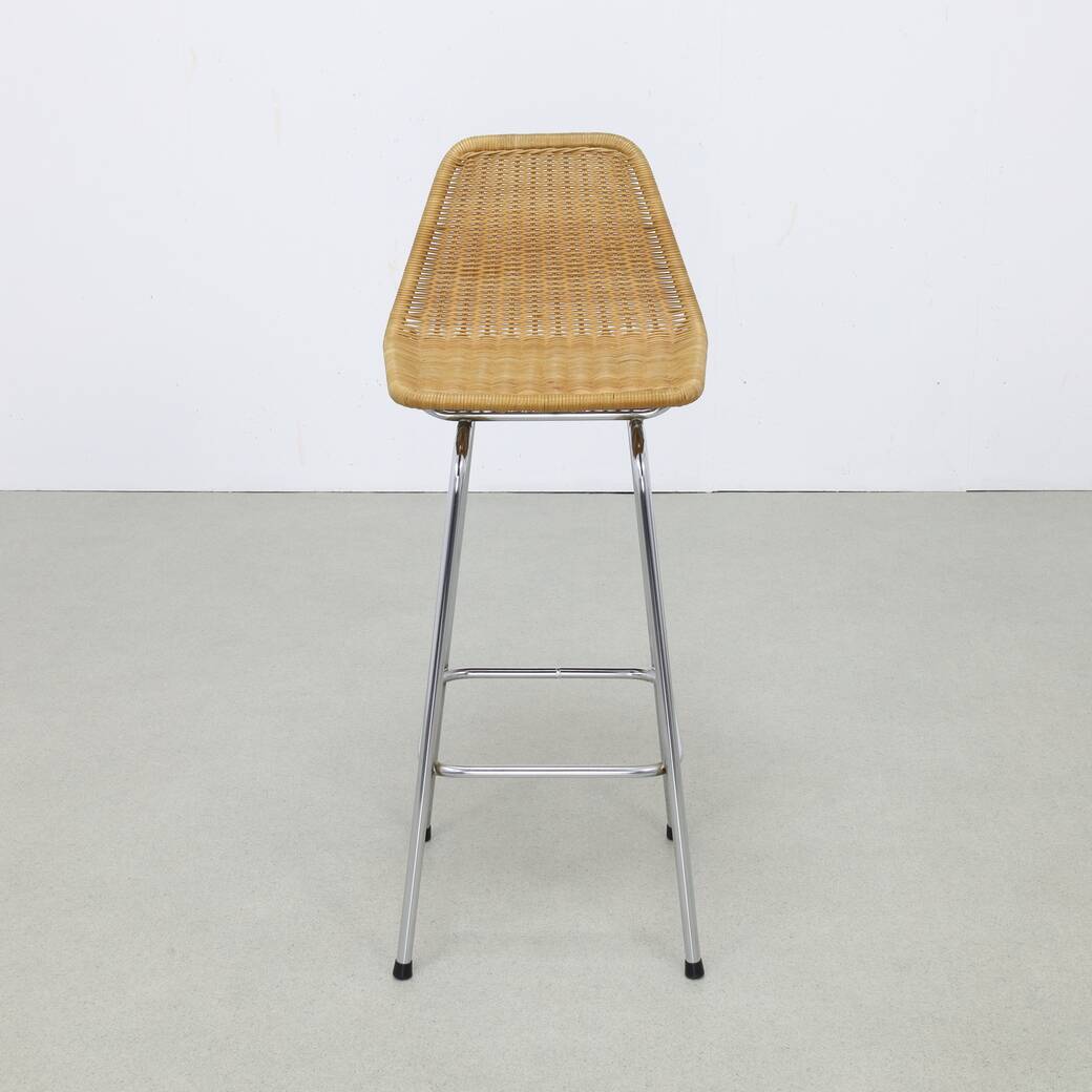 3x bar stool in rattan and chrome by rohé noordwolde, 1960s