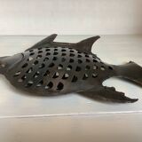 Large metal fish-shaped candle holder
