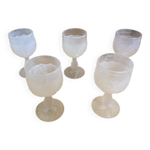 Set of 5 Frosted Pink Wine Glasses Made in Italy Vintage #E170