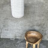 Small Japanese-style natural rattan and linen pendant lamp in the shape of a lantern H50 D30