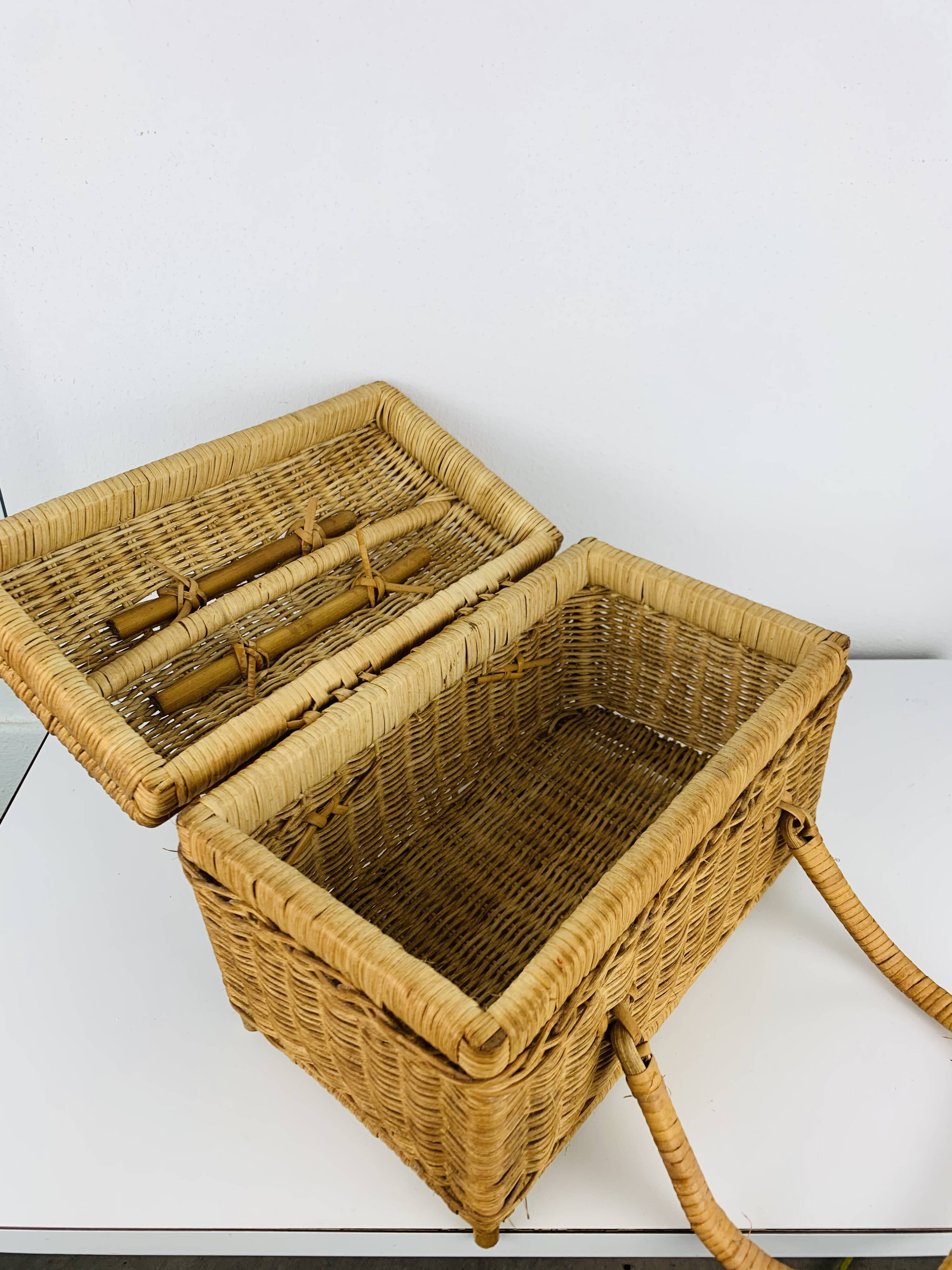 Vintage rattan basket, 1960s