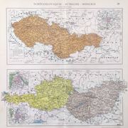 Old map of Austria, Czechoslovakia, Hungary 43x43cm from 1950