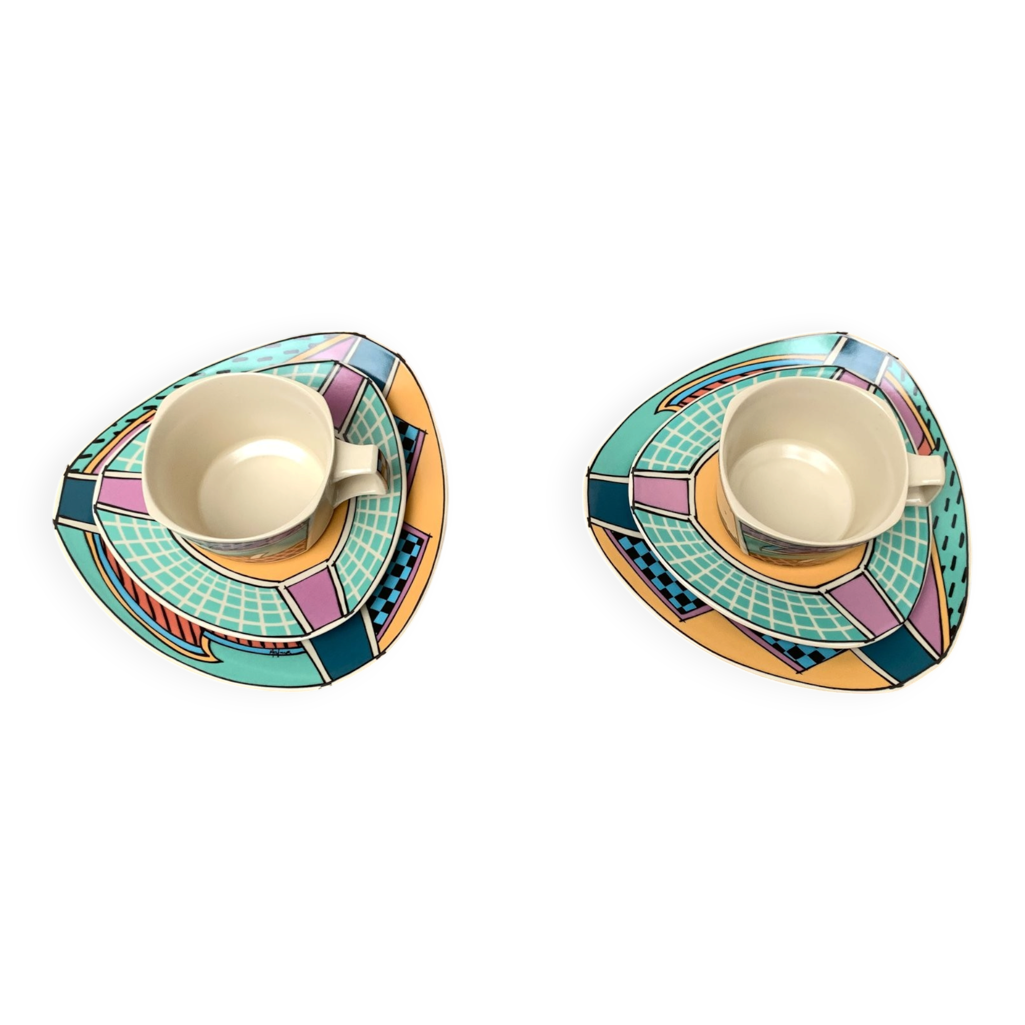 Postmodern Flash One Series coffee service, plates, cups, saucers by Dorothy Hafner for Rosenthal, 1980s, Set of 6