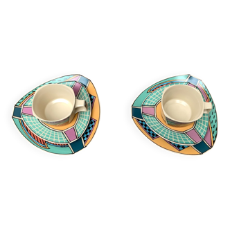 Postmodern Flash One Series coffee service, plates, cups, saucers by Dorothy Hafner for Rosenthal, 1980s, Set of 6