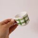 Set of 4 ceramic cups, green tablecloth pattern, French manufacture