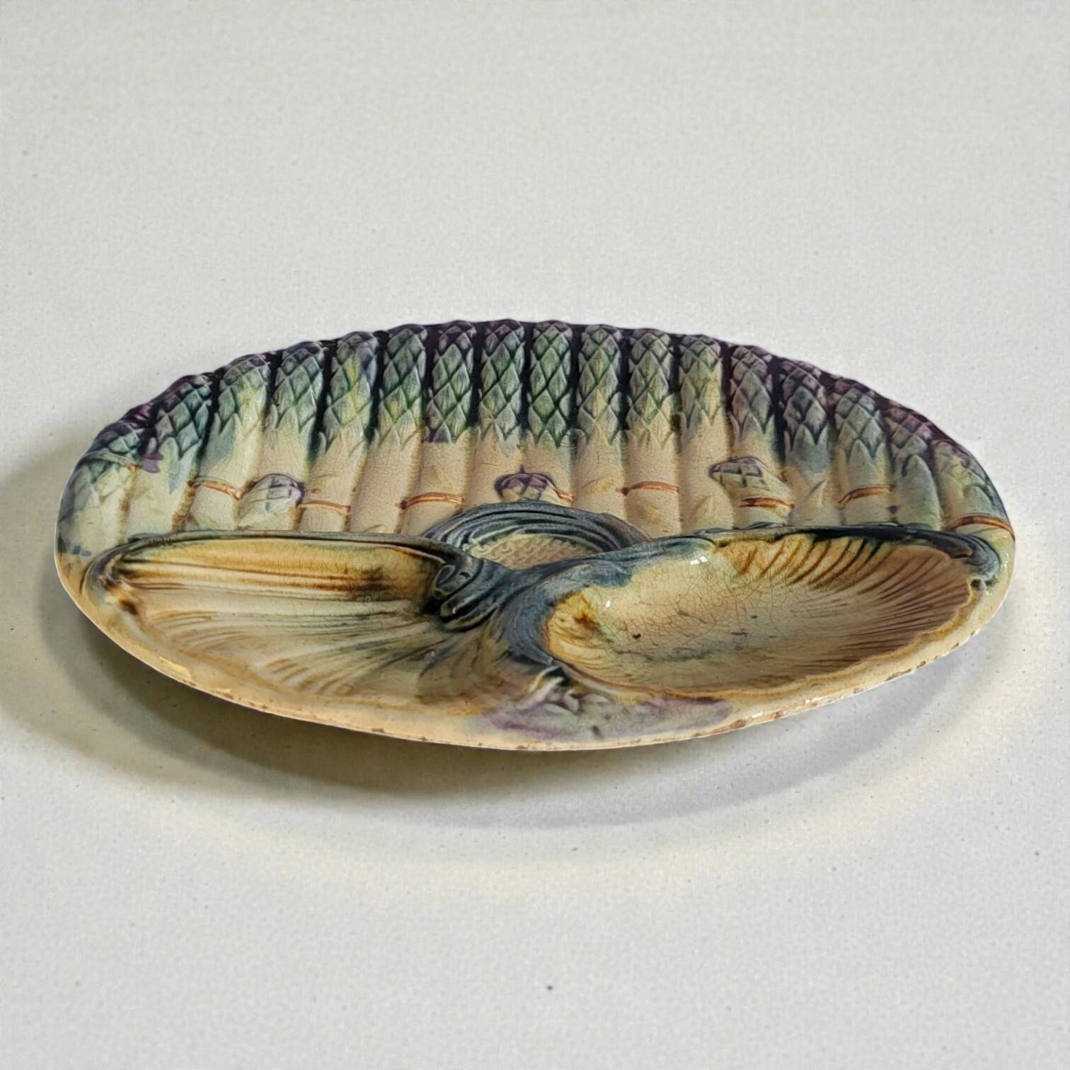 Large asparagus plate barbotine Onnaing / Wasmuel