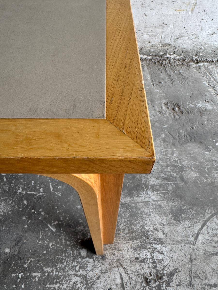 Magnus Olesen Danish dining table — light oak frame with recessed grey laminated top, 1970s