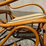 Thonet style rocking chair in bent beech wood and vintage canework