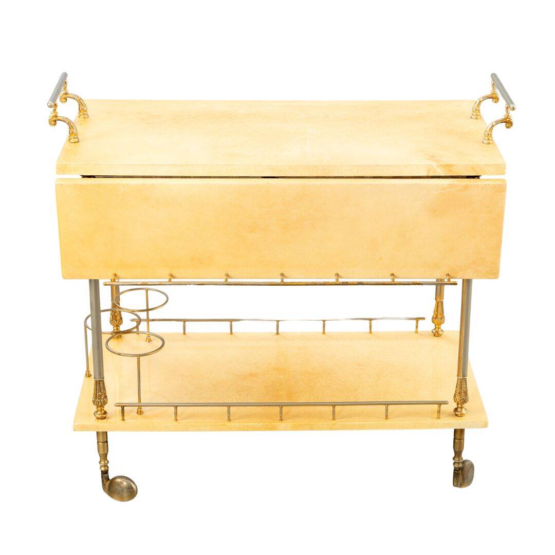 Lacquered Goatskin and Brass Bar Cart Aldo Tura style , 1960s, Italy