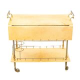 Lacquered Goatskin and Brass Bar Cart Aldo Tura style , 1960s, Italy