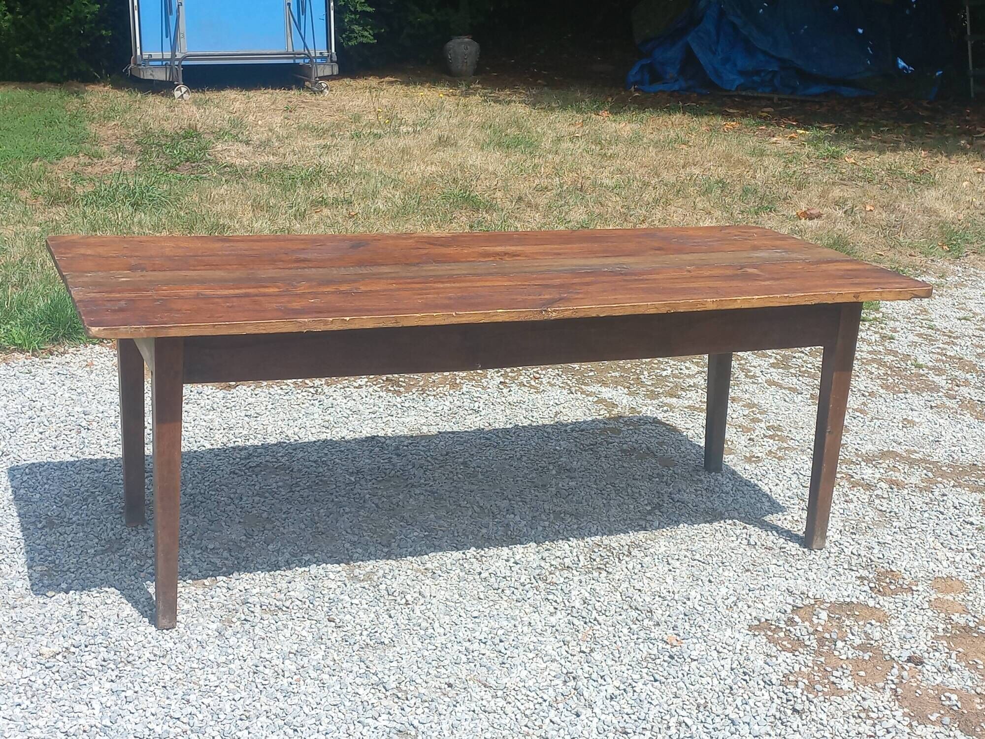 19th century farmhouse table in oak and poplar with spindle legs 198cm