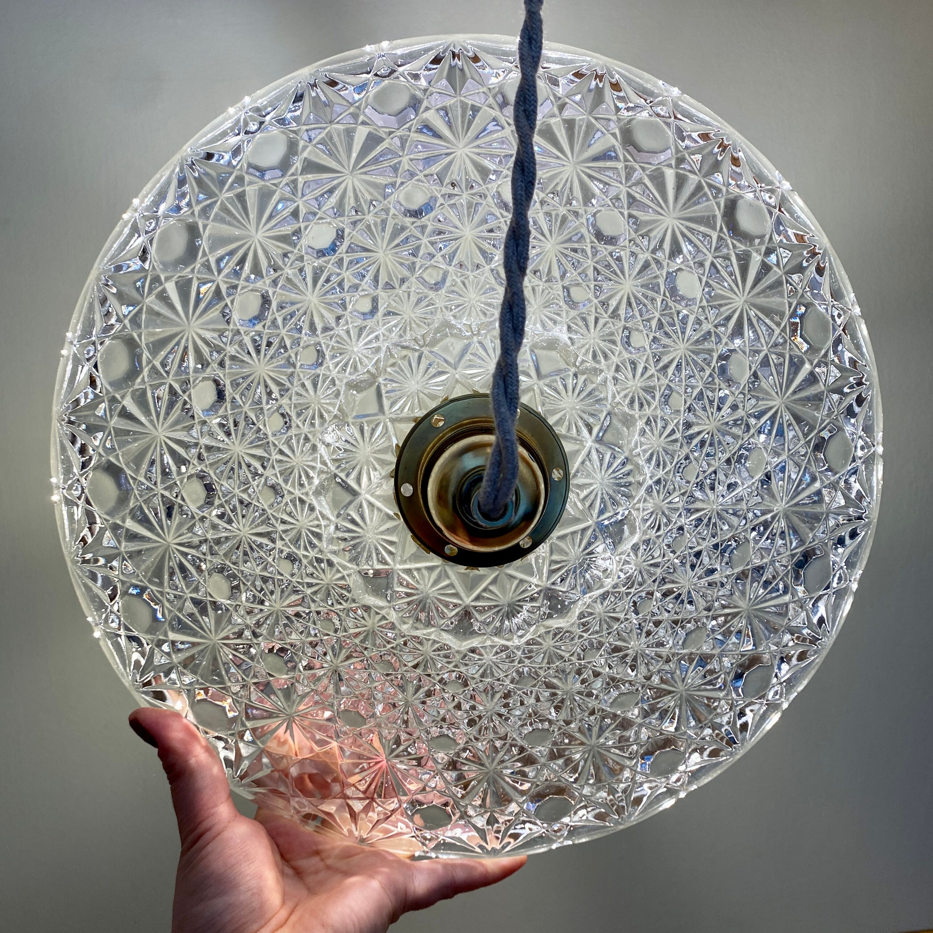 Vintage aabt-jour pendant lamp in molded glass