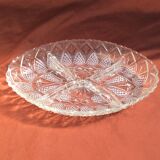 Sculpted oval glass plate with 4 compartments